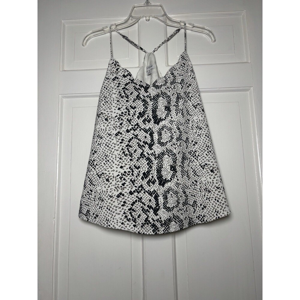 J. Crew Top Womens 8 Black Snake Print Scalloped Halter Tank Adjustable Strap